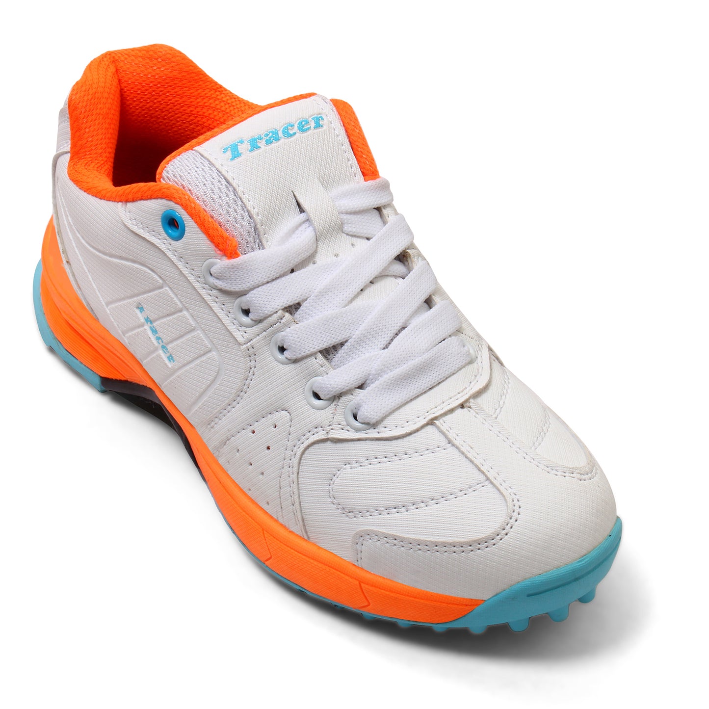 Tracer Shoes | White Orange | Kids Cricket Shoe