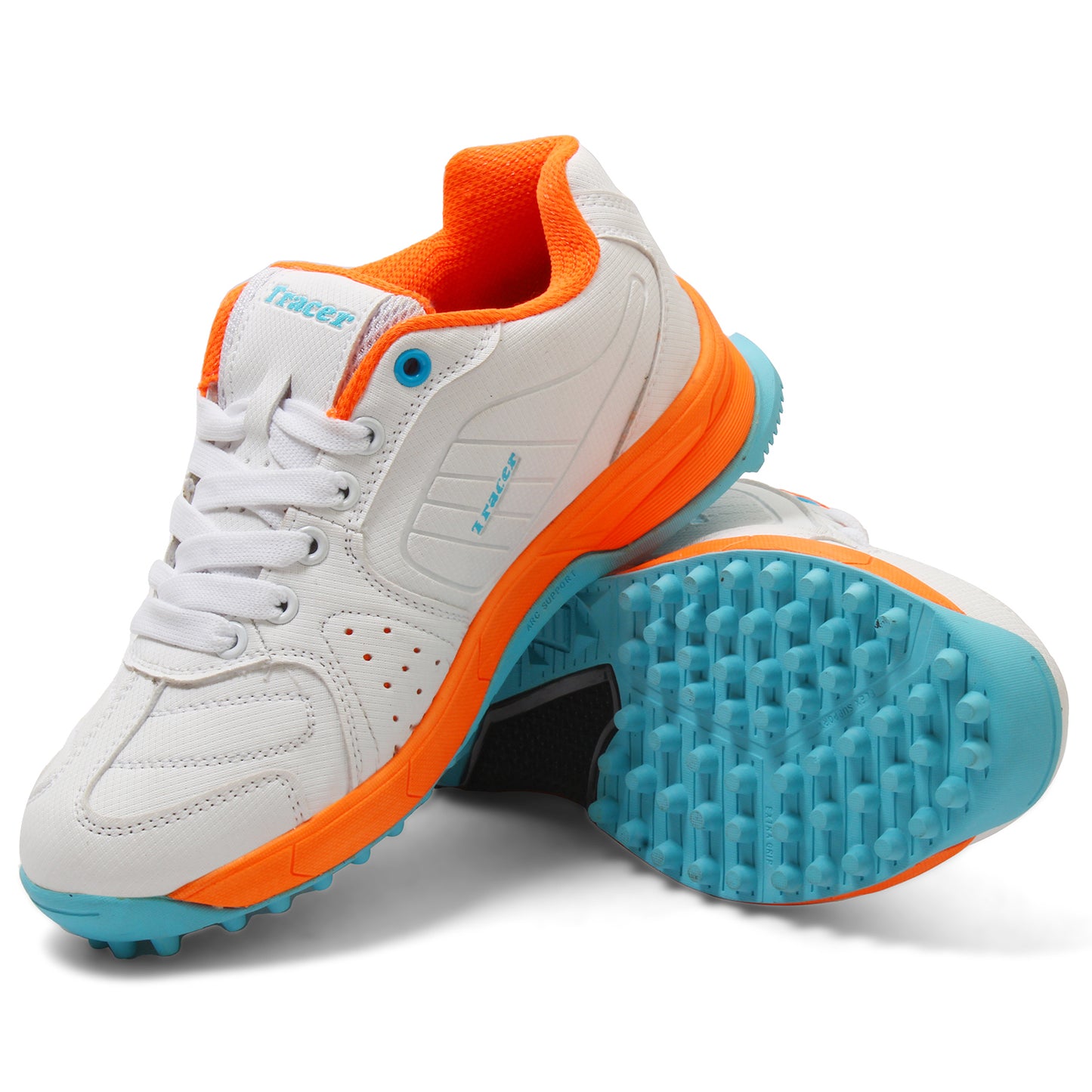 Tracer Shoes | White Orange | Kids Cricket Shoe