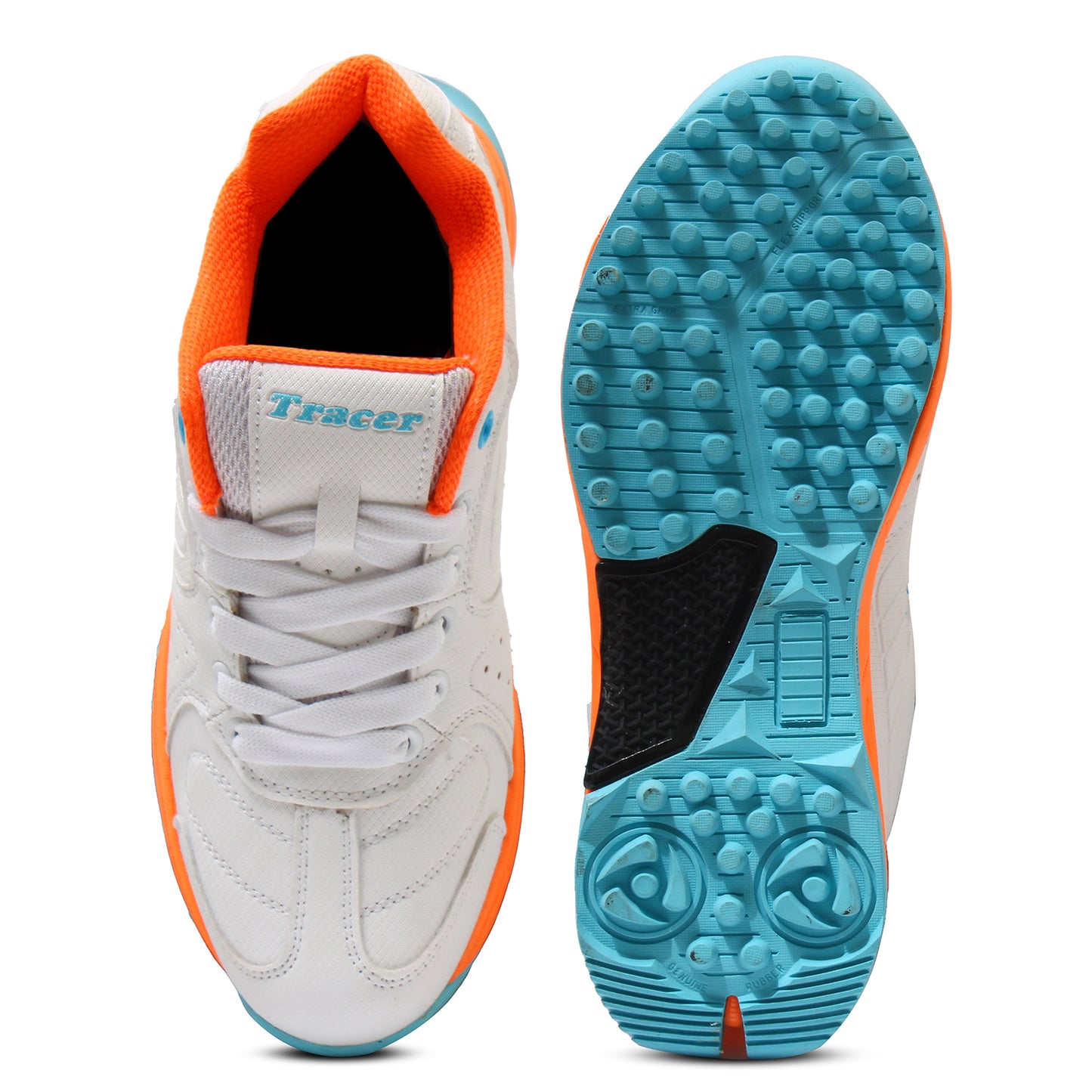 Tracer Shoes | White Orange | Kids Cricket Shoe