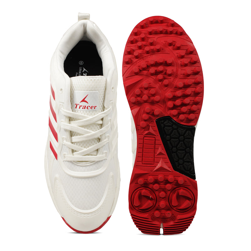 Tracer Shoes | White Red | Cricket Shoes